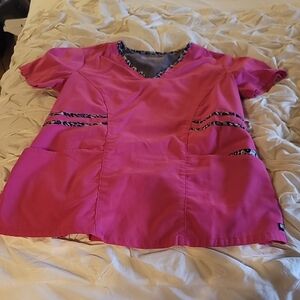 Size SMALL Grey's Anatomy Hot Pink Scrub Top AND Bottoms with Zebra Accent
